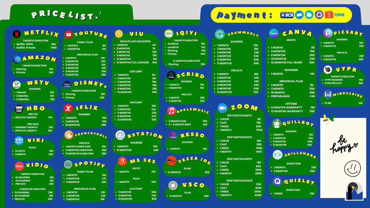 promiumid's tweet photo. haloo kita jual app prem amazon prime viu youtube vidio iqiyi wetv spotify appmus resso canva grammarly ms 365 scribd quillbot quizlet skillshare picsart tezza picsart dan apps dibawah ini

𖥔 — whatsapp :; https://t.co/ULoHq8DGjc
𖥔 — testi :; @promiumtesti

#zonauang #zonaba https://t.co/ajNXM0bANW