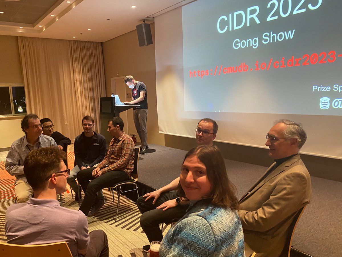 peterabcz's tweet photo. @cidrdb is a wrap! Keynotes by Gustavo Alonso on DB research in the hardware age and @hfmuehleisen on creating DB systems from academia; that were thought provoking. Great in-person presentations of 32 papers and 6 sponsor talks, a gong show+quiz by @andy_pavlo &amp; a startup panel. https://t.co/KD0wwK4pbI