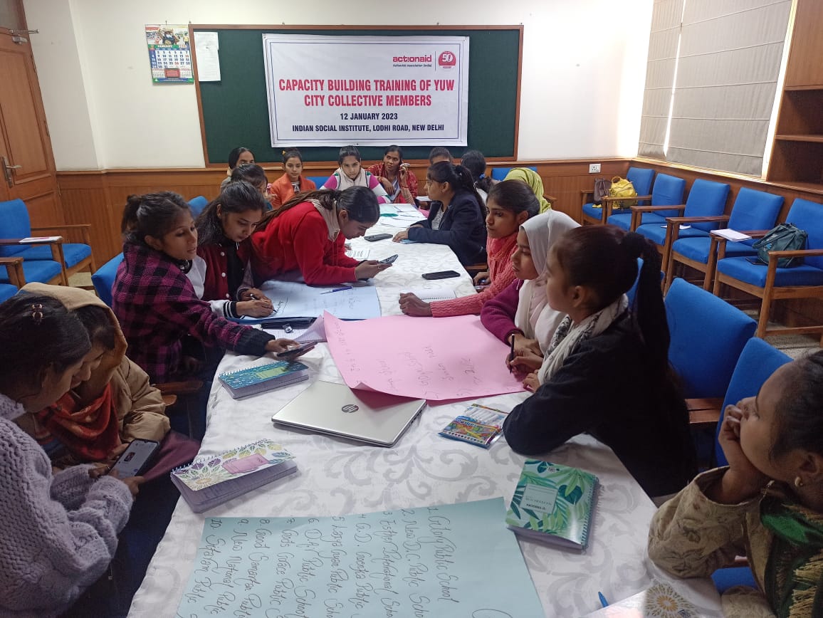 ActionAidIndia's tweet photo. On #NationalYouthDay2023 today, we organized a training for adolescent girls &amp; young women in Delhi to capacitate them to support local communities to apply for social security schemes. The 25 participants also learnt about the process of getting children enrolled in schools. https://t.co/RIGVgvIFM0