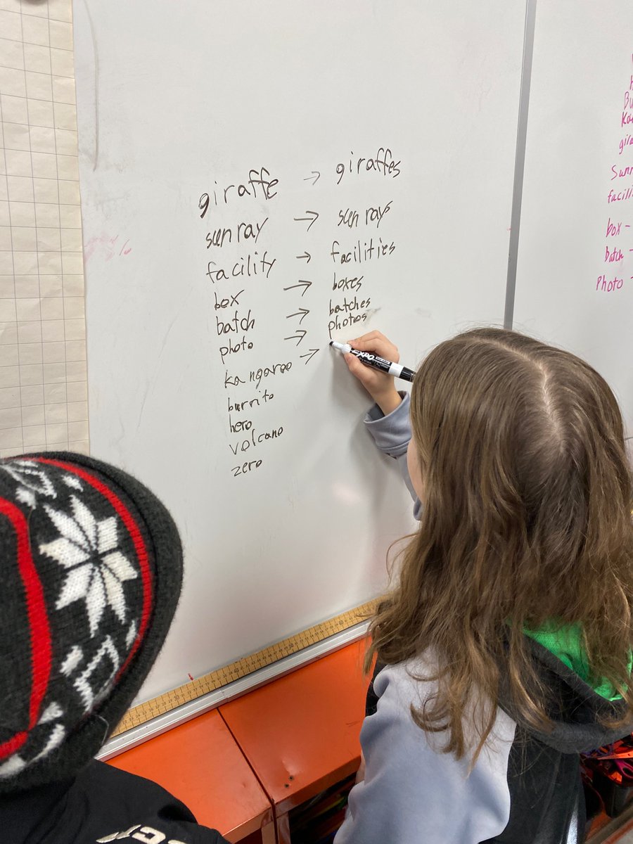 MrCollins_LDSB's tweet photo. After discussing the meaning of suffix -s, -es students pluralized a variety of nouns and tried to identify the reason for why the ending changes (s, es, ies) for certain words. Afterwards, I provided explicit instruction on the rules. #StructuredInquiry #MorphemeMagic https://t.co/GxutdafWKA