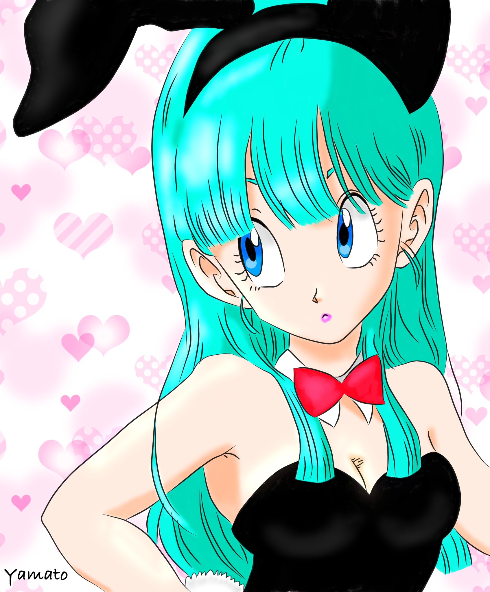 手描きイラスト ドラゴンボール ブルマ 黒バニーガール Tバック 食い込み