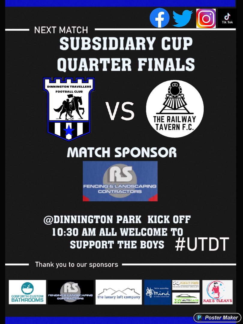 dinnyvillageFC_'s tweet photo. Big game this Sunday. We take on railway tavern for the chance to progress into the semi finals of the subsidiary cup. Will be a tough game for both sides. #UTDT #cdsfl https://t.co/w8iSmpw1ph
