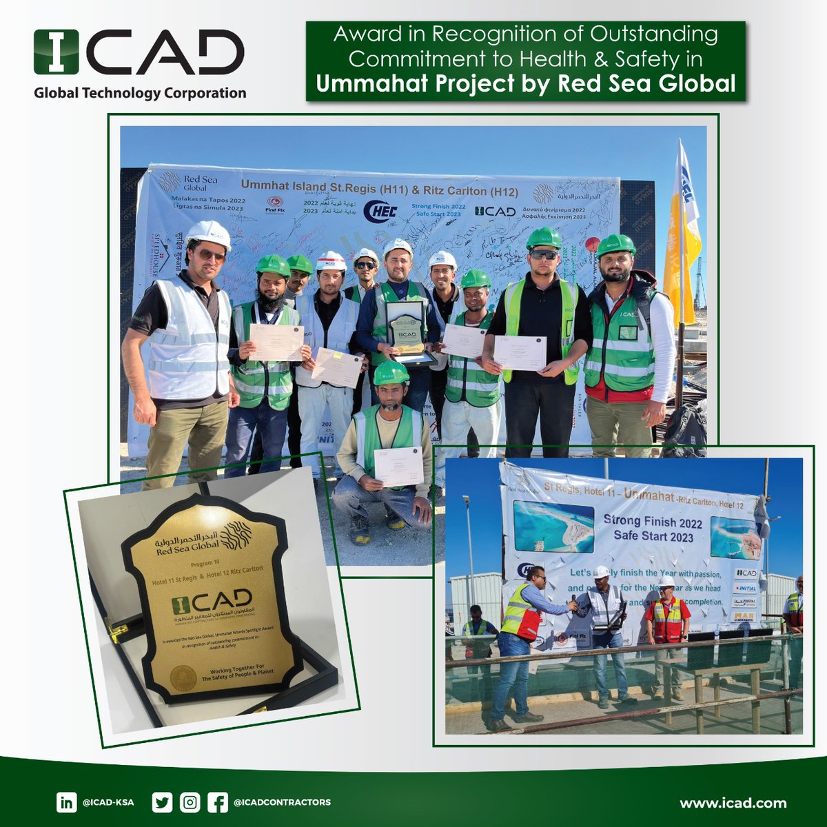 ICADCONTRACTORS's tweet image. Another proud moment! ICAD has been granted an award from Red Sea Global company in recognition of our outstanding commitment to health & safety in Ummahat Project.
#ICAD #SaudiProjects #SaudiArabia #Award #Ummahat