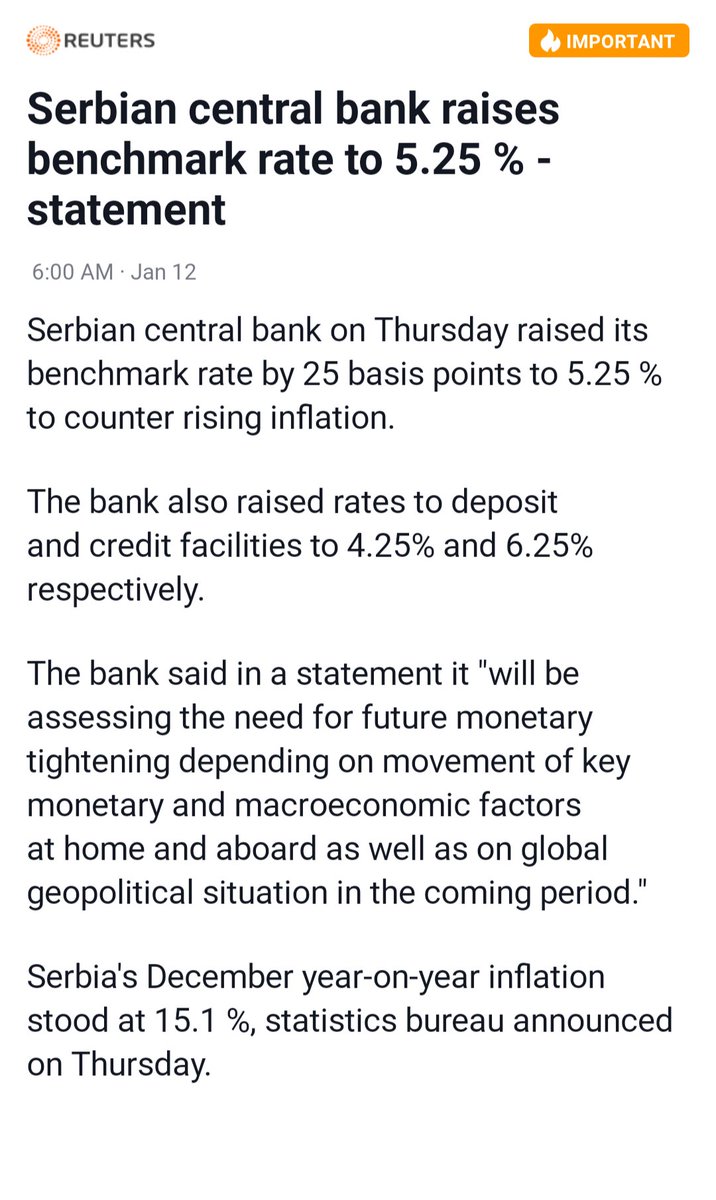 Just in case $Serbs Central Bank Inflation crisis #CurrencyWatchlist