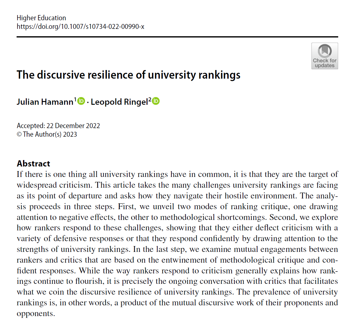 mvugt's tweet photo. accomplices in a common #discursive endeavor: the development and improvement of #university rankings.

#openaccess in Higher Education
 
https://t.co/5aBr9Qv262
https://t.co/4f4fUEo7vE (2/2) https://t.co/GqIbzXEHfz