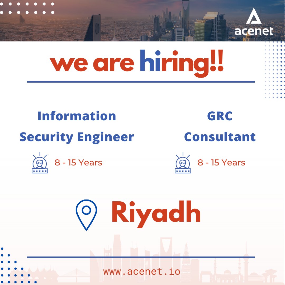 AceNet_Imbibe's tweet photo. Apply now:
https://t.co/K36NGObeRo
https://t.co/JBJ4Ptb8A5
#hiring #jobs #jobopenings #informationsecurity #engineer #grc #consultant #technology #riyadh #AceNet https://t.co/u6gDy2N8Va