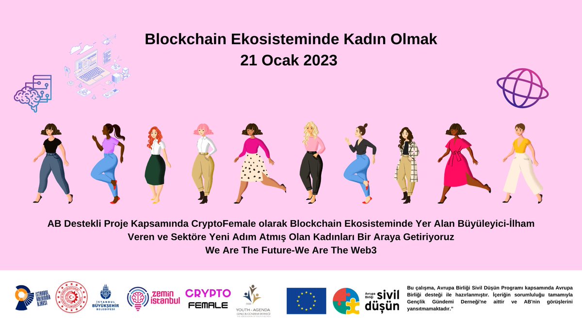 📢21 Ocak Cumartesi “Blockchain Ekosisteminde Kadın Olmak” etkinliği #CryptoFemale topluluğu iş birliğinde @zeministanbul İstanbul ev sahipliğinde gerçekleştirilecek.