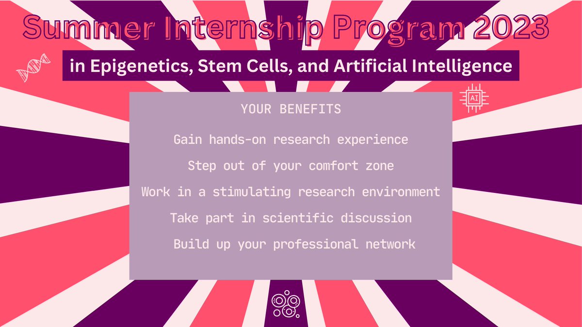 Only 2.5 weeks are left to apply for our Summer #Internship Program in #Epigenetics, #StemCells, and #ArtificialIntelligence at @HelmholtzMunich!🥳 So, Hurry up😉 ➡️t1p.de/Epigenetics-In… Still wondering whether you should apply?? 🤓 These are only a few benefits of our program