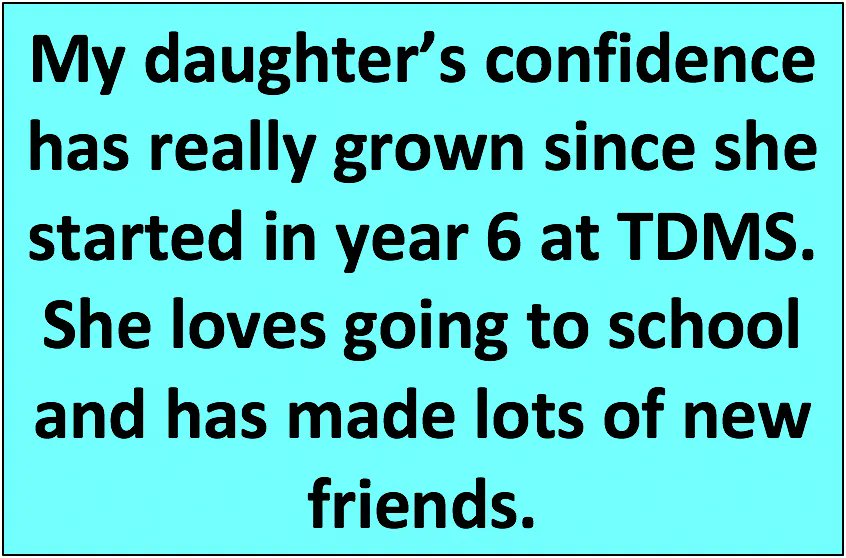 We love hearing what parents are saying about TDMS. #TDMScommunity #BuildingConfidence #LoveSchool