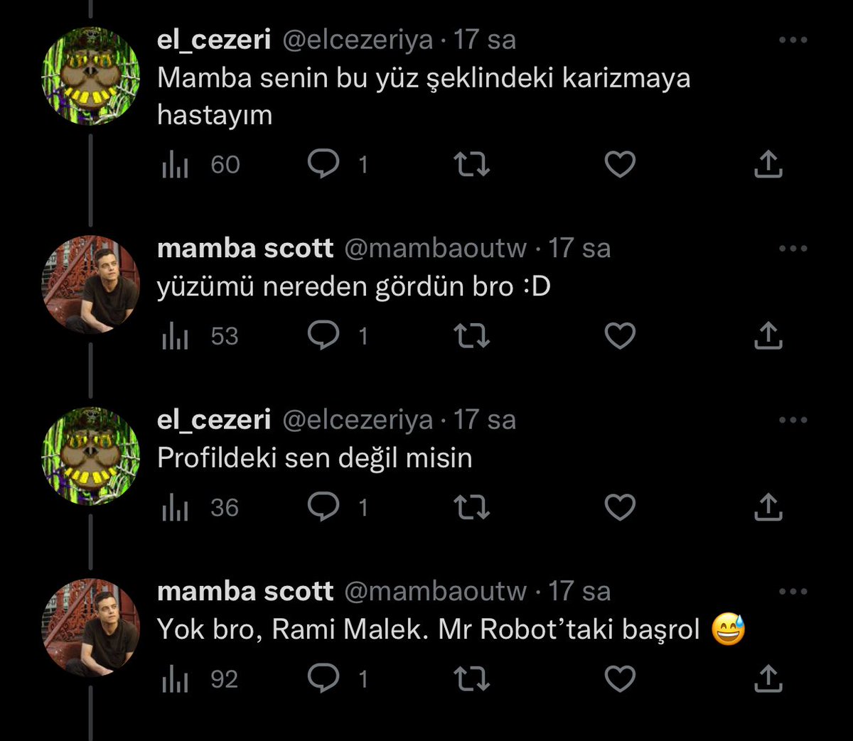 129- <a href="/mambaoutw/">mamba</a> ve onu rami malek sanıp hayranlığını gizleyemeyen takipçisi.