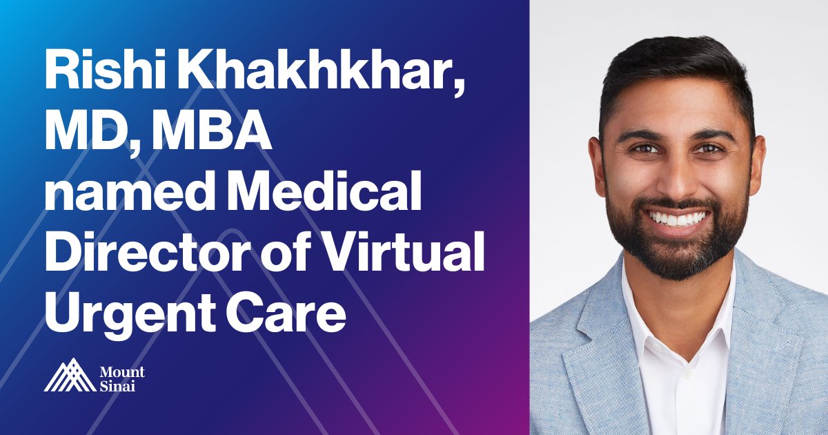 We are excited to announce that Rishi Khakhkhar, MD, MBA has been named Medical Director of the Department of Emergency Medicine’s Virtual Urgent Care.  

Virtual Urgent Care, is accessed via MyMountSinai:
mountsinai.org/about/mymounts…

Rishi, thank you for being a part of the #EDTeam