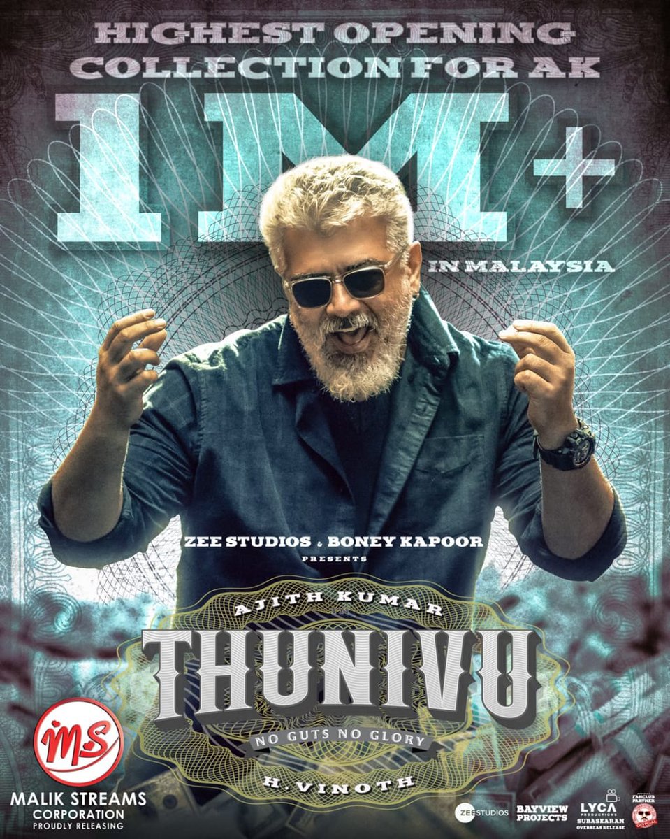 #Thunivu the Highest opening collection for #AK in Malaysia 💥

@malikstreams's promotions and wide release 👏

#ThunivuByMSC @LycaProductions @Thalafansml @TheBrandMax