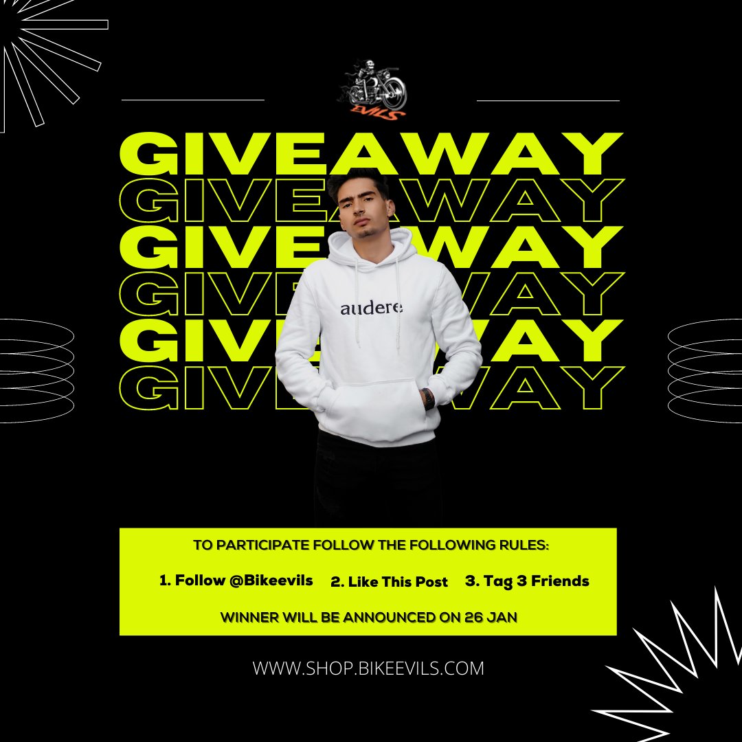 bikeevils's tweet photo. To participate following rules:

1. Follow @bikeevils And @seoevils
2. Like this post
3. Tag 3 friends in comments below. No limit on number of comments
4. Share this on your story and tag us for 10 extra entries.

Winner will be announced on 26th January 2023

#bikeevils #evils https://t.co/q0UKOVl2pI