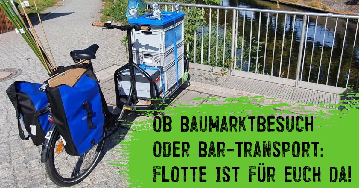 Ob Baumarktbesuch oder Bar-Transport – die fLotte ist für euch da! Hier seht ihr unser fLottes Lastenrad #RoterStern beim Transport einer zerbrechlichen Bar Ausstattung. Gut gesichert in Euro-Kisten ist alles intakt geblieben! #lastenradkanns #flotteberlin