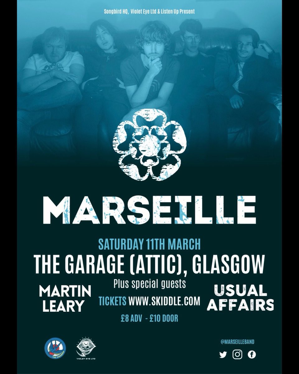UsualAffairs's tweet image. We will be supporting @marseilleband alongside @mlearymusic over two nights in March;

Friday 10th - @sneakypetesclub 
Saturday 11th - @Garageglasgow 

Tickets can be purchased here;

Edinburgh - skiddle.com/e/36245582
Glasgow - skiddle.com/e/36245584