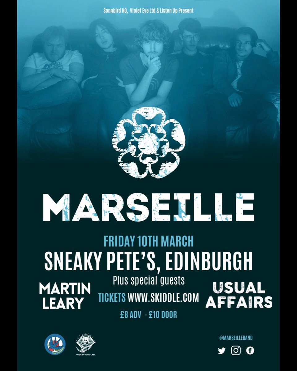 UsualAffairs's tweet image. We will be supporting @marseilleband alongside @mlearymusic over two nights in March;

Friday 10th - @sneakypetesclub 
Saturday 11th - @Garageglasgow 

Tickets can be purchased here;

Edinburgh - skiddle.com/e/36245582
Glasgow - skiddle.com/e/36245584