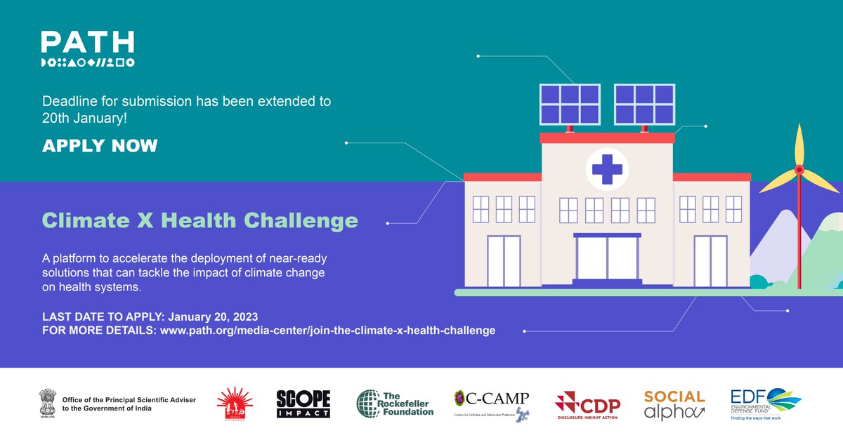 📢📢DEADLINE EXTENDED | #ClimateXHealth Challenge is on till January 20th.

Got a promising solution that can tackle climate change’s impact on health?

Apply now &amp; receive expert support for the on-ground implementation of your innovation. Learn more via lnkd.in/dM4mR-sW