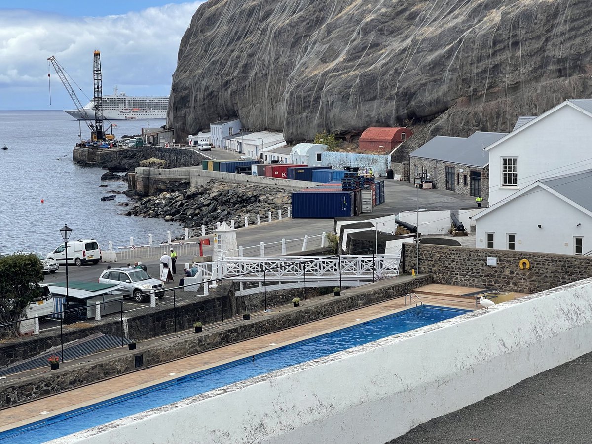 SusanObey22's tweet photo. What a welcome sight, #StHelena’s first cruise ship  visit since 2019! Welcome to all onboard the Seven Seas Voyager, we hope you enjoy your visit 😎#livingwithCOVID https://t.co/f8plremZXf