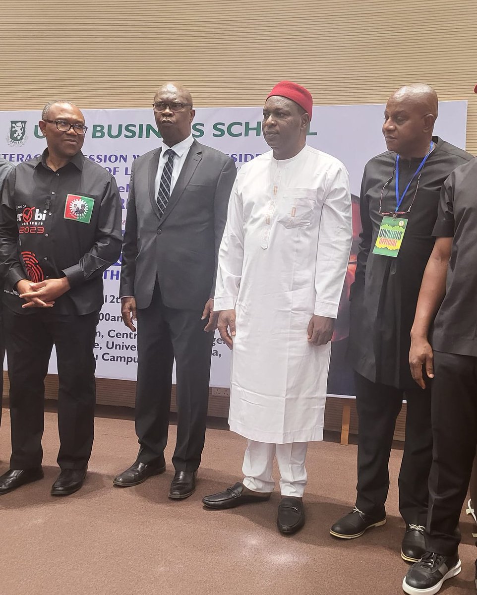 Hon_Barr_Edeoga's tweet photo. Mr. Peter Obi with the Enugu State Labour Party Governorship candidate Barr Chijioke Edeoga at the interactive session with the University of Nigeria community. https://t.co/lK86dsoE8p