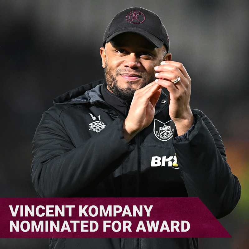 BurnleyOfficial's tweet photo. Vincent Kompany has been nominated for the Sky Bet Championship Manager of the Month Award for December 🙌

Kompany, who won the award in November, is up against Sunderland's Tony Mowbray, Carlos Corberan of West Bromwich Albion and Paul Heckingbottom from Sheffield United 🏆