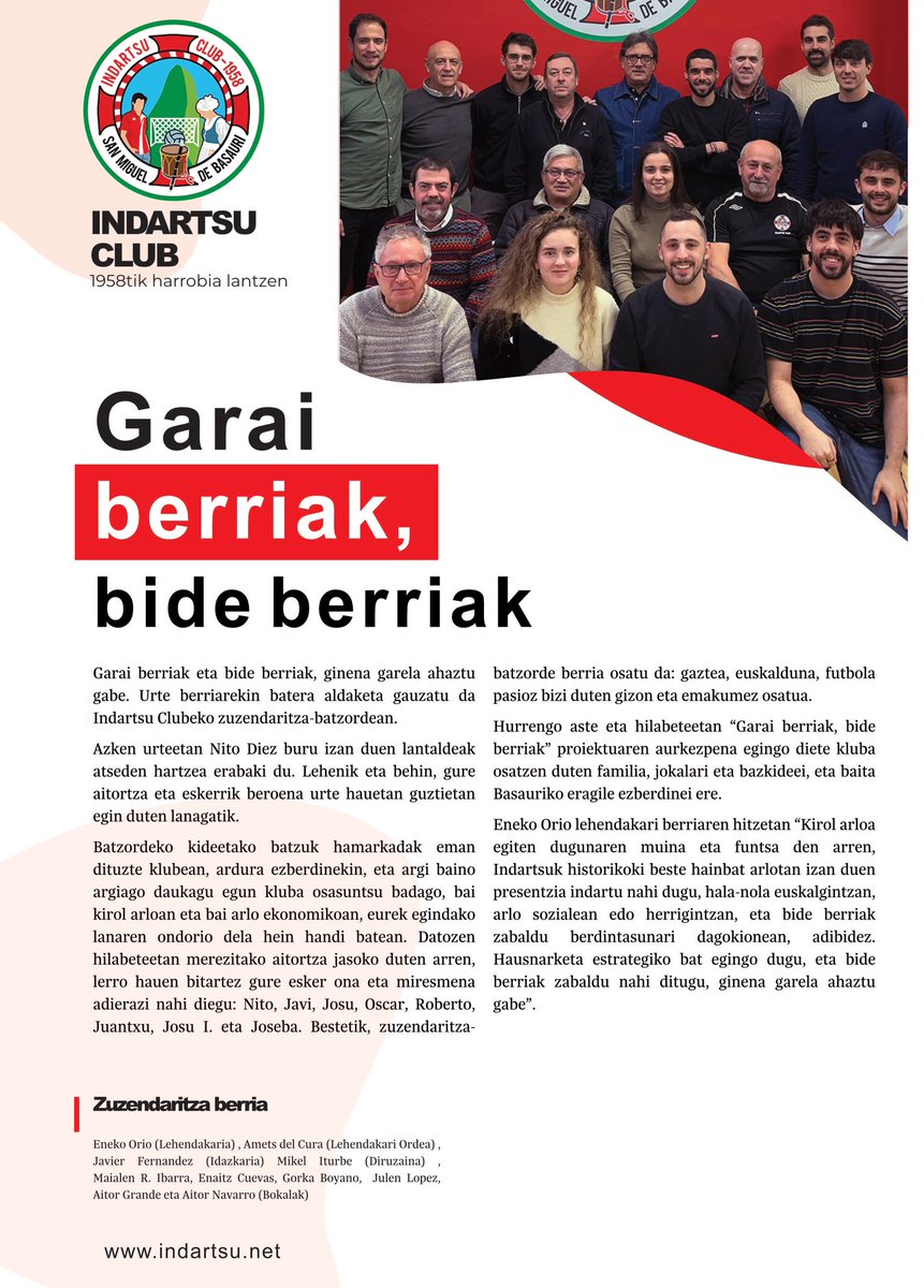 IndartsuClub's tweet photo. 📣 OHARRA - COMUNICADO 
✍️ Zuzendaritza-batzordean aldaketa
✍️ Cambio de Junta Directiva 

#garaiberriak #bideberriak https://t.co/fOzLd4exjg