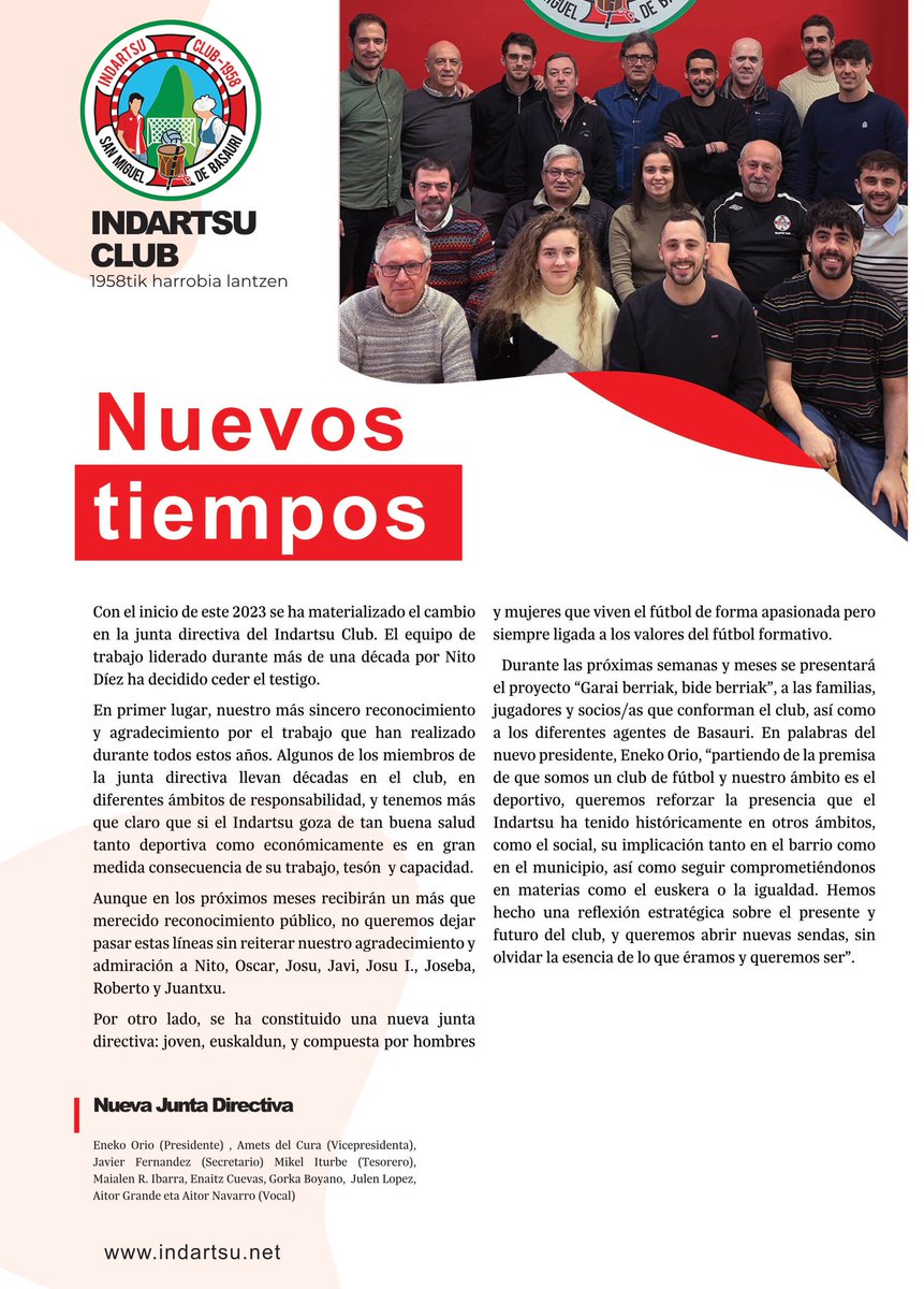 IndartsuClub's tweet photo. 📣 OHARRA - COMUNICADO 
✍️ Zuzendaritza-batzordean aldaketa
✍️ Cambio de Junta Directiva 

#garaiberriak #bideberriak https://t.co/fOzLd4exjg
