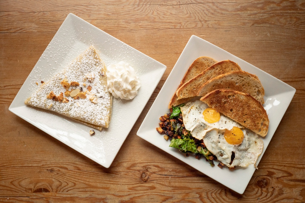 Less hashtags, more Chorizo Hash Stash 🍳. Top it off with a Cherry Good Crepe 🍒 and we are happy campers. Run to your local SP to get a bite of these January Specials! 🍽️⁠

#skinnypancake