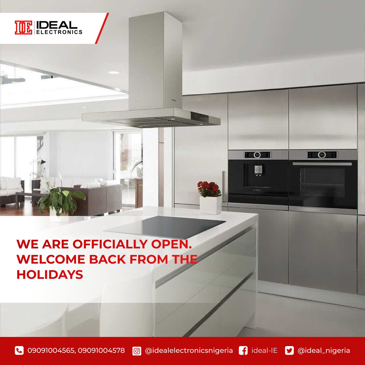 Great news 🎊🎉🥳

We are officially open for the new year.

Happy new year once again and welcome back from the holidays.

#Newyear #idealelectronics
#boschhome #ventilation #thermal #powertools #luxurykitchens #luxurylifestyle #interiordesign #kitchendesign  #integratedkitchen