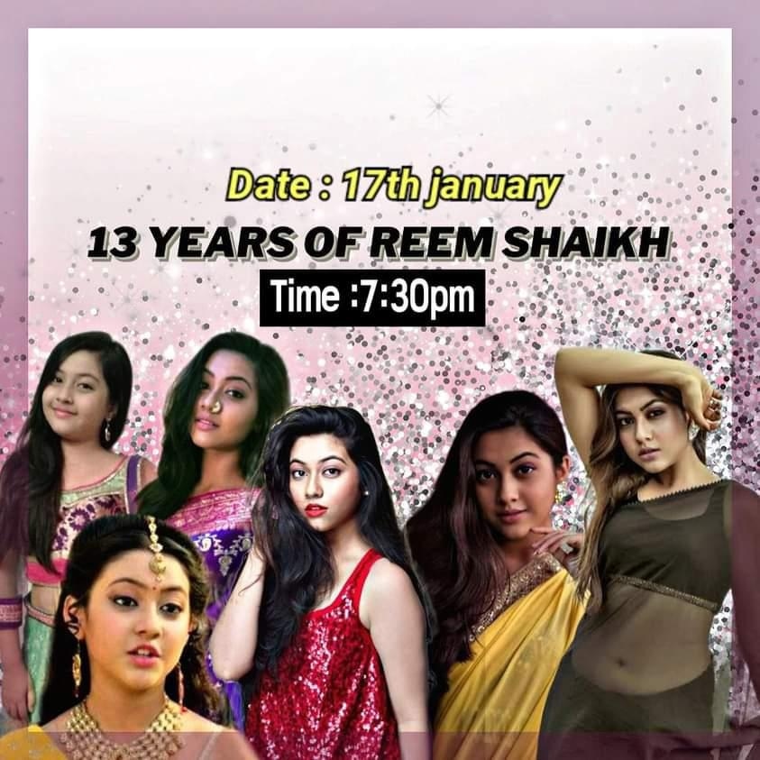 🚨Trend Alerte : 
Date : 17th january/Time : 7:30pm
Tagline:'13 YEARS OF REEM SHAIKH 
#ReemShaikh #ReemSameerShaikh 
#PakhiRaichand #Fanaa #fanaaishqmeinmarjawan #Eisha #IshqMeinGhayal #IshqMeinGhayalWithReem