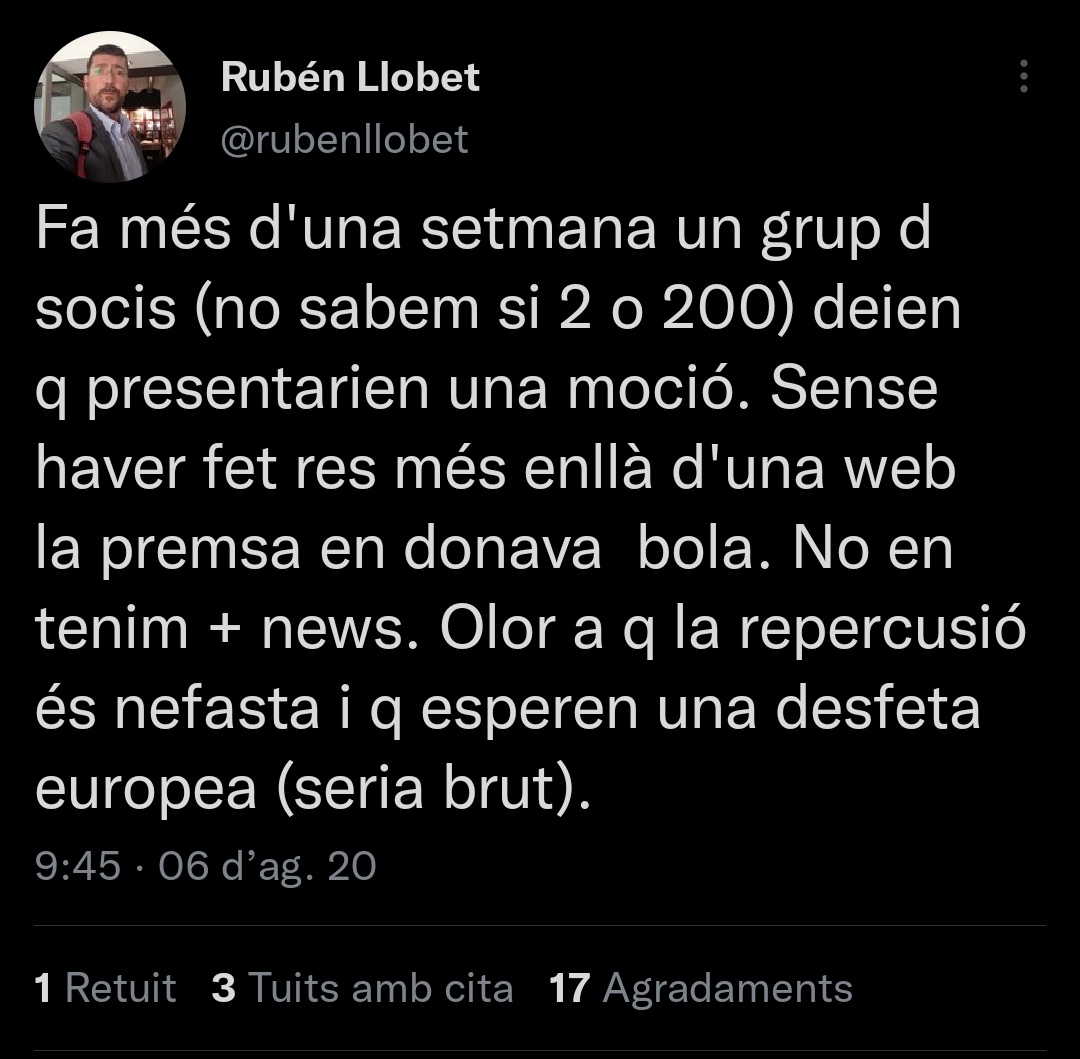 ElCorBlaugrana's tweet photo. El context i el Com va fer la directiva del #Bartorosellisme quan van llegir el comunicat amb la intenció de fer una Moció de censura #Mocio2020. Queda clar que anaven dirigits 👇 https://t.co/v3KR66Tq0I