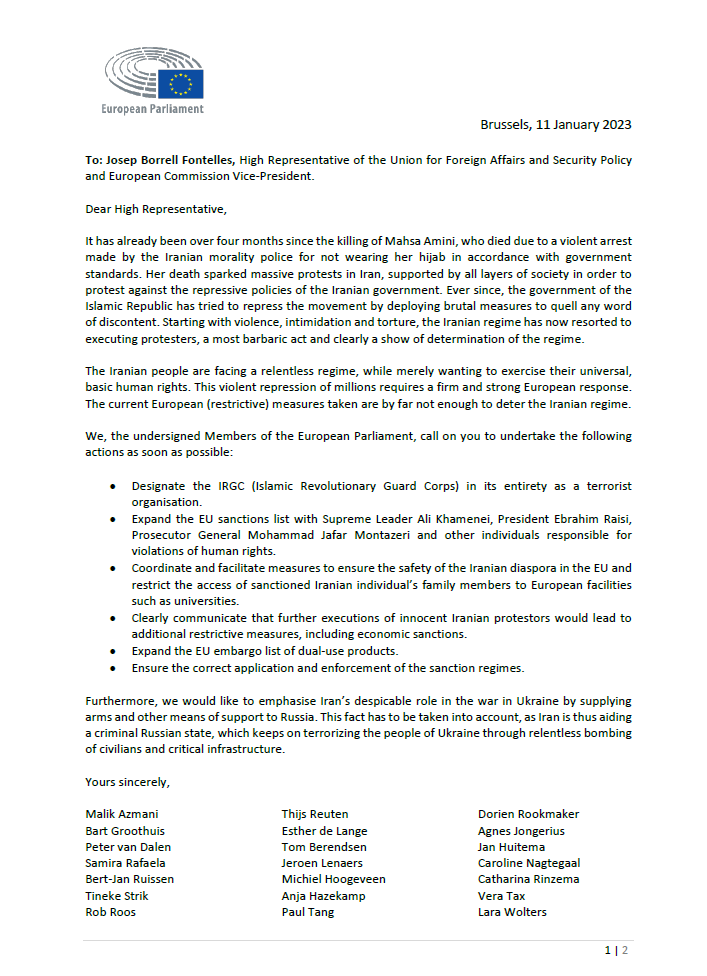 BarryAndrewsMEP's tweet photo. Yesterday, I signed a letter to @JosepBorrellF along with 100+ colleagues calling on the EU to take a firmer stance on Iran. 

The Iranian people want to exercise their basic human rights, and they deserve solidarity and action by from 🇪🇺 https://t.co/vmo2zFPOHV
