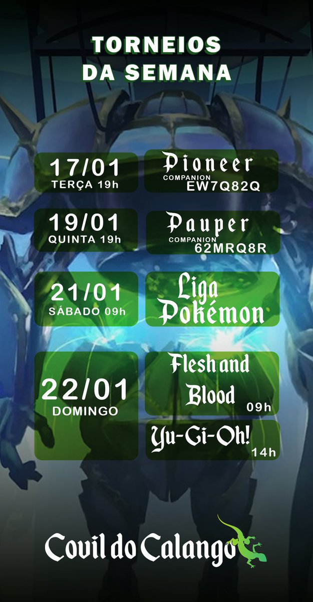 Se liga na agenda de torneios da semana 🦎⚔️🦎