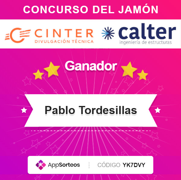 ¡Ya tenemos ganador del JAMÓN!
Y de los libros de CINTER.
GANADOR DEL JAMÓN: 
Pablo Tordesillas
GANADORES DE LOS LIBROS:
José Manuel Soria
Mirian Cánovas
César González
Ana Cristina
Guadalupe Díaz

Podéis comprobar el certificado de app-sorteos:
app-sorteos.com/w/YK7DVY