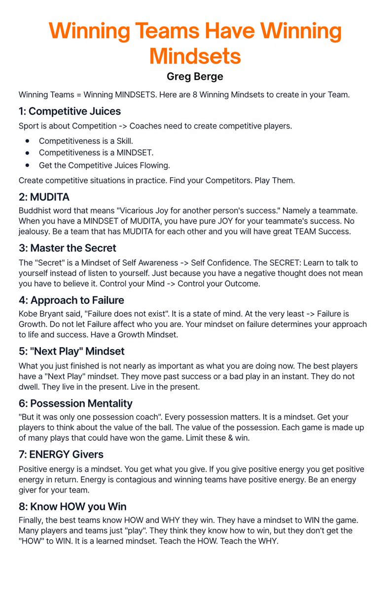 Winning Teams = Winning MINDSETS.  Here are 8 Winning Mindsets to create in your Team.