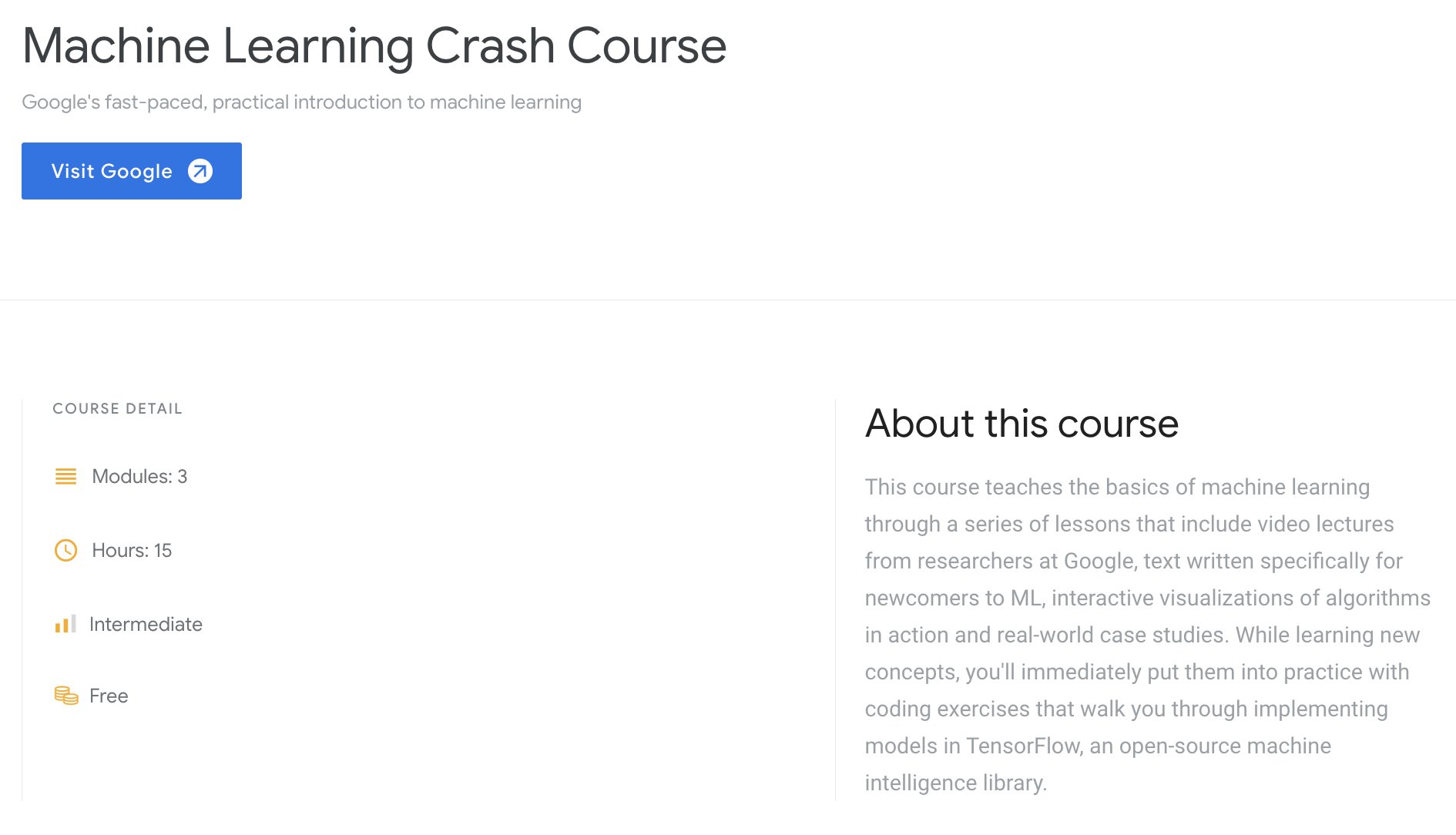 Google crash course ml 2025