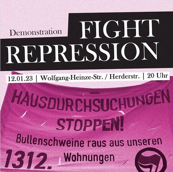 RassismusT's tweet photo. +++ HEUTE | Demo | 20 Uhr | Wolfgang-Heinze-Str./Herderstr. +++
Heute morgen brach die #SokoLinX mal wieder schwer bewaffnet in zwei Wohnungen von Genoss*innen in #Connewitz ein - mal wieder Hausdurchsuchungen in #Leipzig.

 #le1201 https://t.co/eCZrLz69Ak