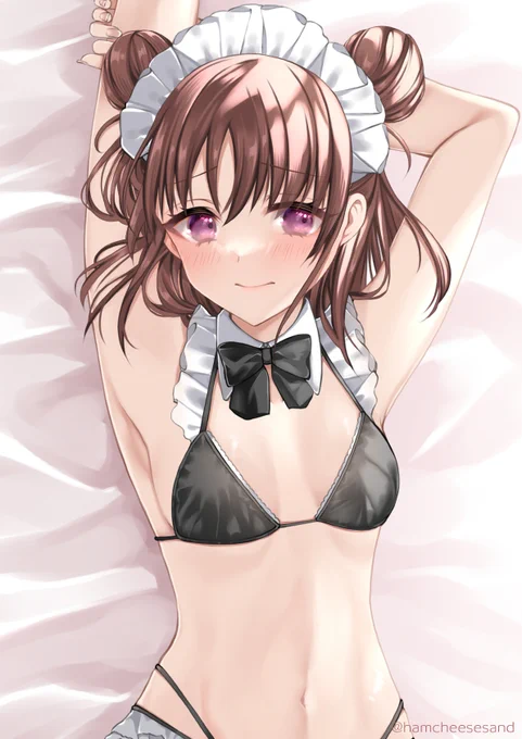 skebありがとうございましたうれしい〜!!デレの棟方愛海ちゃん!メイドビキニ!#Skeb #棟方愛海 