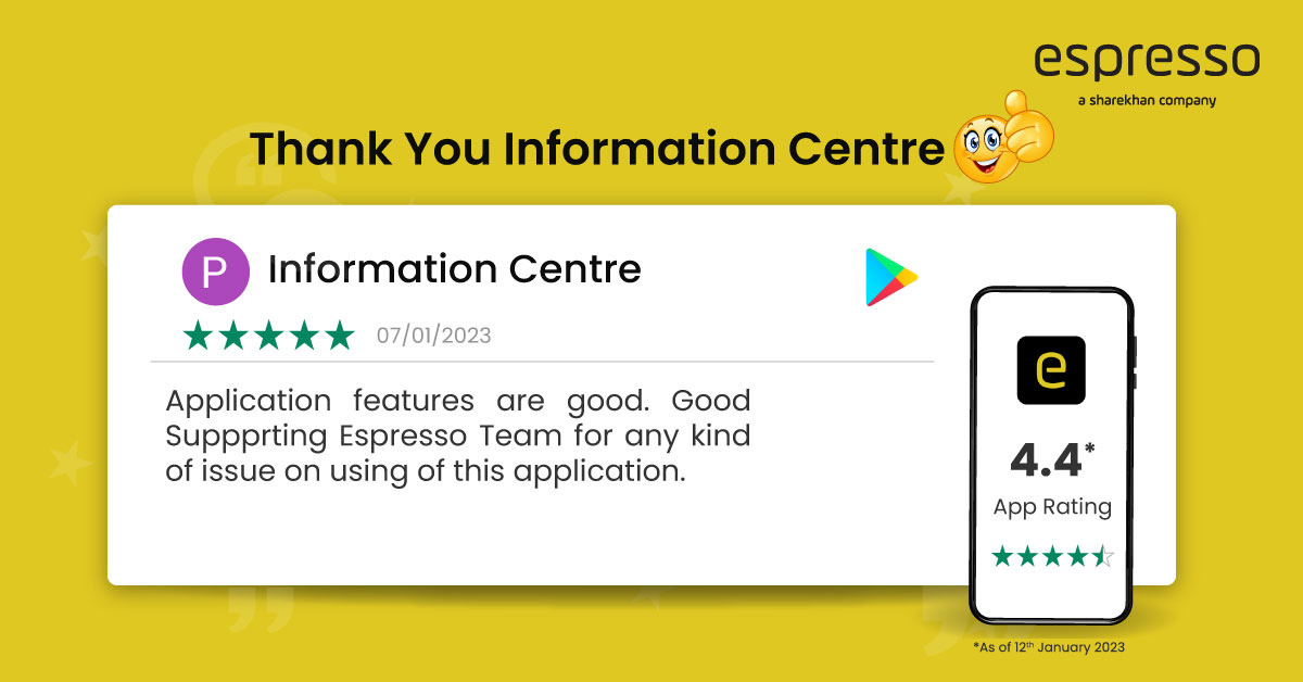 espressoinvest's tweet photo. #ThankYou Dinesh, Mohammed and Praful🙏Reviews like this keep us going!

#PositiveReviews #HappyCustomer #AppReview #App #BingeApp #AppDownload #EspressoInvest #MyEspresso #Trading #Investing #StockMarket #StockMarketIndia #Review https://t.co/cLLVxP6nvv
