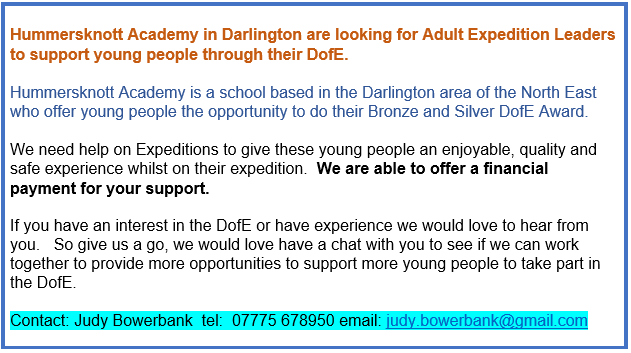 Volunteering opportunity! Looking to get involved with the DofE in Darlington? See below for info from <a href="/HummersknottAcd/">Hummersknott Academy</a> ℹ