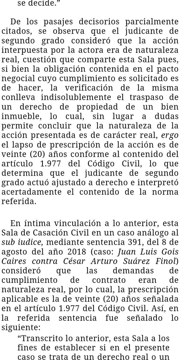 WilsonGomezGB's tweet photo. Sentencia N° 000755 del 12/12/2022 Sala de Casación Civil @TSJ_Venezuela
Las demandas de cumplimiento de contrato son de naturaleza real, por lo cual, la prescripción aplicable es la de veinte (20) años señalada en el artículo 1977 del Código Civil. 🧐☕
https://t.co/Xn4P27WLm1 https://t.co/eifTjdvwET