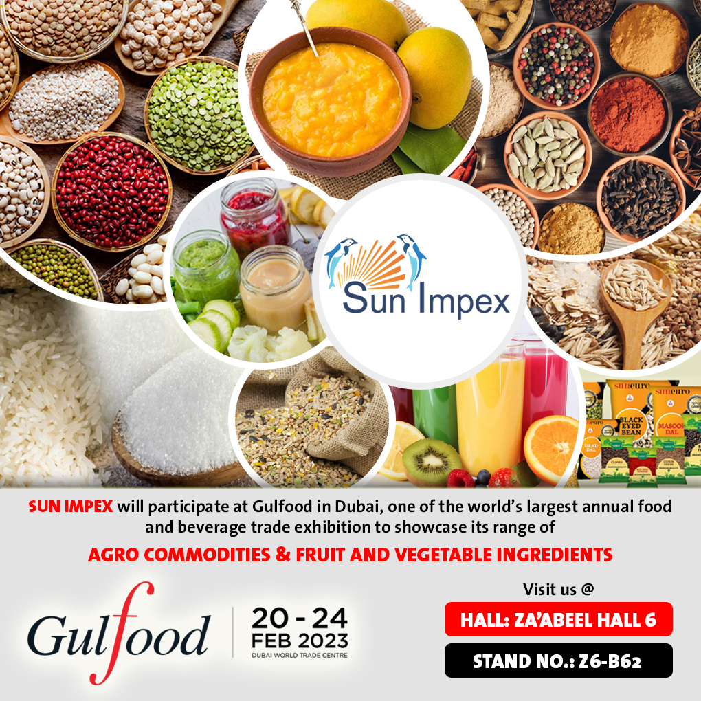 Sun_Impex's tweet photo. SUN IMPEX team is present on the upcoming #Gulfood 2023, one of the world's largest F&B trade fair!
#commodities #pulses #spices #oilseeds #grains #feeds #pulps #purees #concentrates #Dubai #UAE #MiddleEast #Gulf #exhibition #trade #business #source #ingredients https://t.co/hJAjRLy8xB