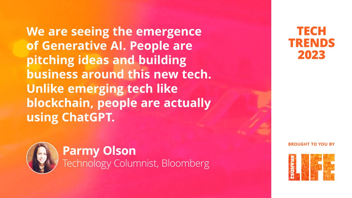 👇 <a href="/parmy/">Parmy Olson</a> on the emergence of Generative AI #TechTrends2023