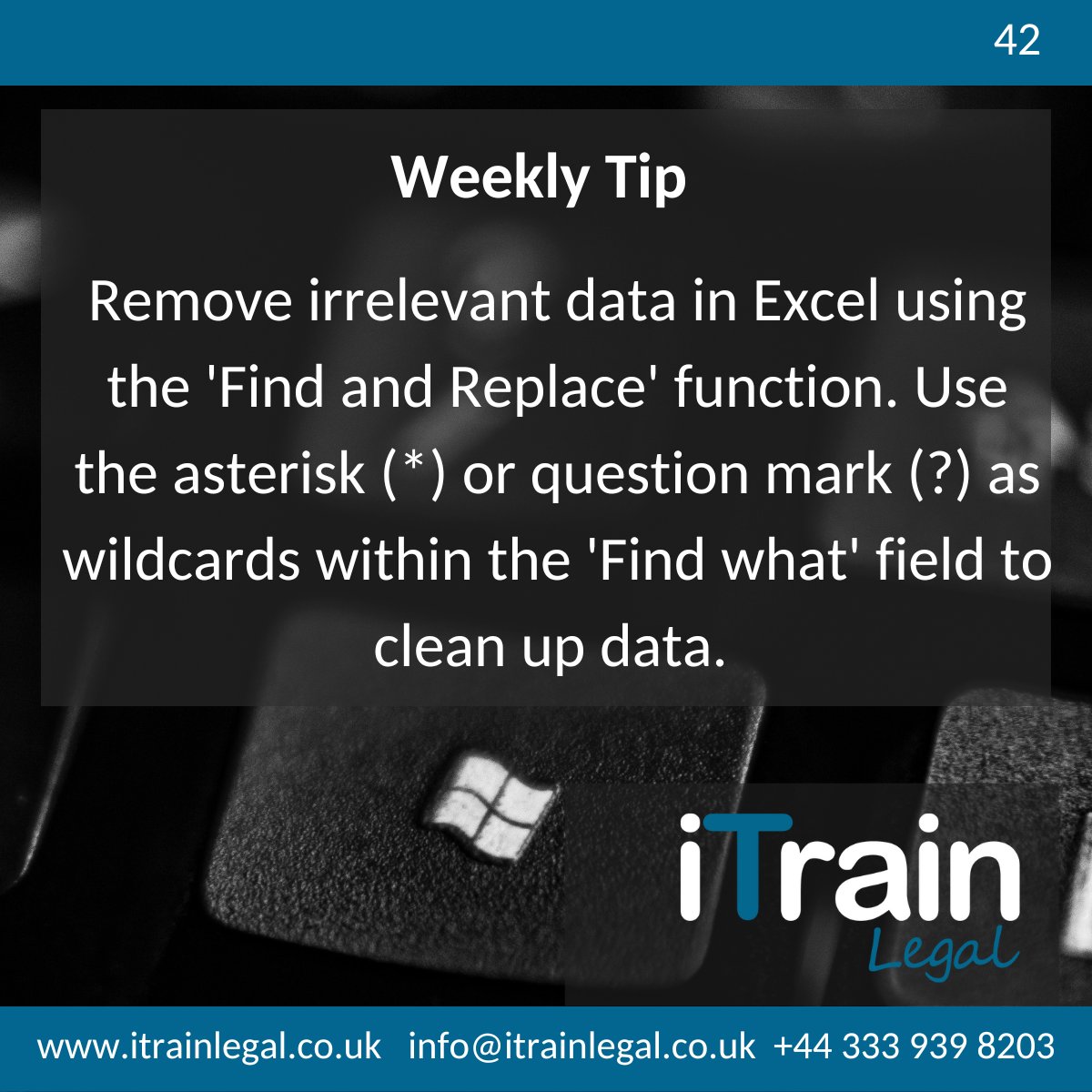 Edit data in Excel:
💡Press Ctrl + H to open the ‘Find and Replace’ dialogue box
💡In the ‘Find what’ box, type question mark (?) to find any single character, or asterisk (*) to find any number of characters eg ??d or s*d
💡Leave the 'Replace with' field empty to remove