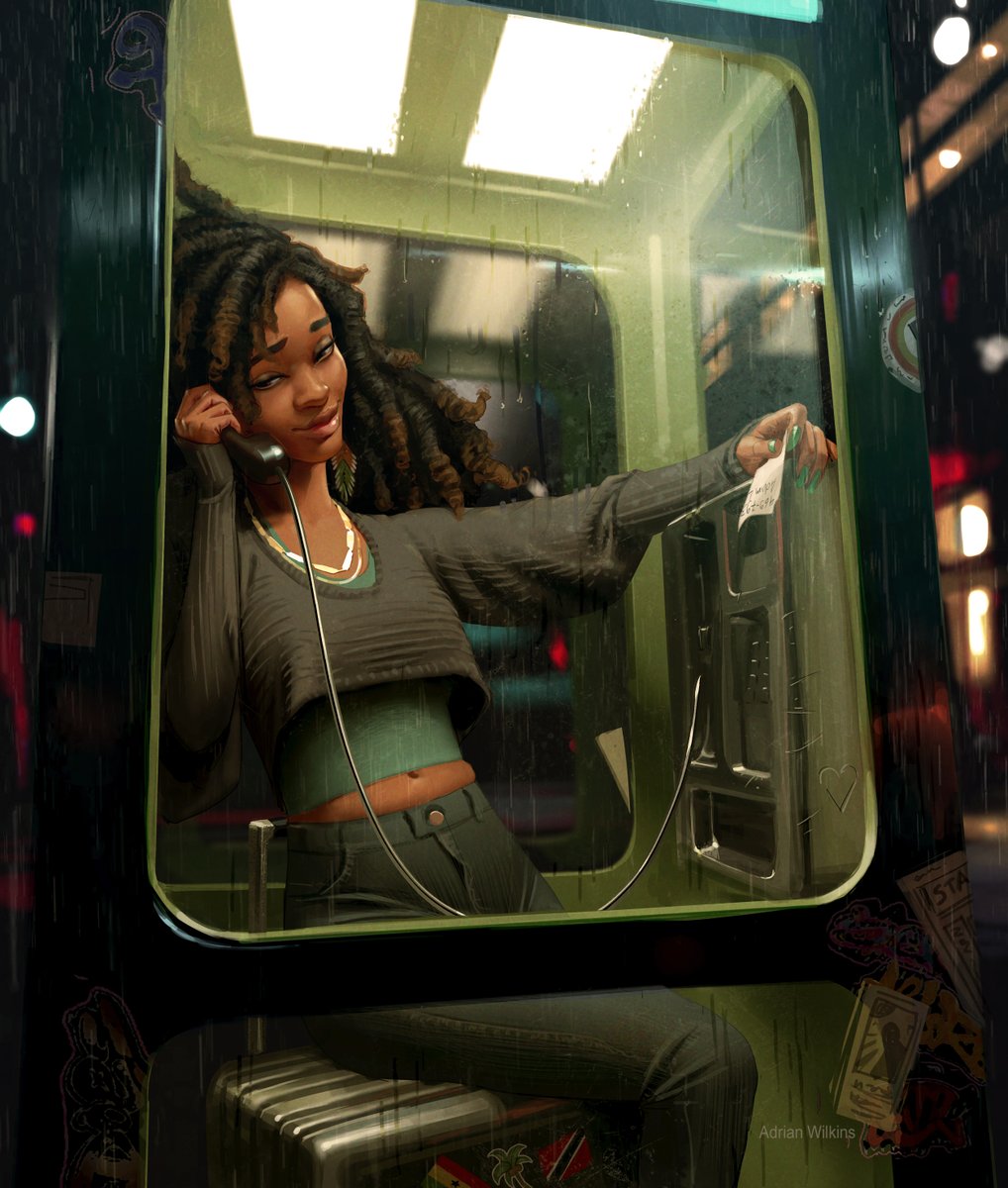 art_wilkins's tweet photo. When I was young I saw this women having a call in a phone booth with the a smile on her face. Always wondered what she was talking about. Now the last ones are being removed in my city. So here's a bit of a nostalgic throwback!:) 

#illustration #art #urban #afro #stylized #city https://t.co/nXoNqqnuRe