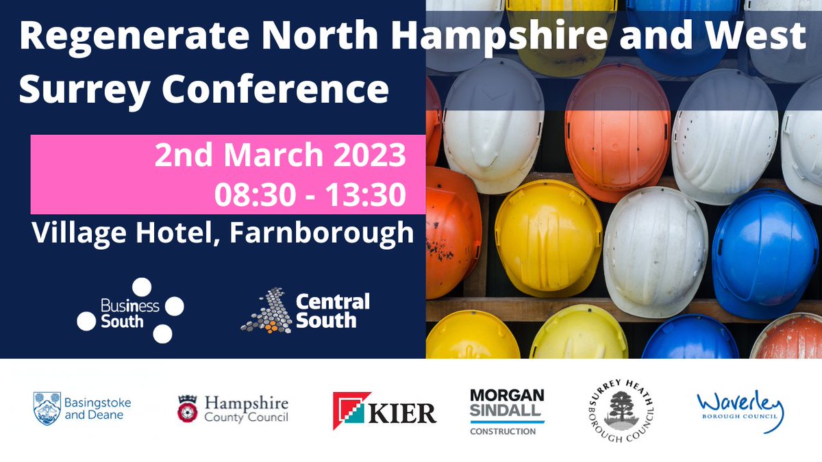 Our 6th Regenerate North Hampshire and South West Surrey Conference will take place on the 2nd of March from 9 to 2 PM at Village Hotel, Farnborough.

Tickets available:  ow.ly/XfxP50MjSeh

#BizSouthEvents #CentralSouthUK #Development #Investment