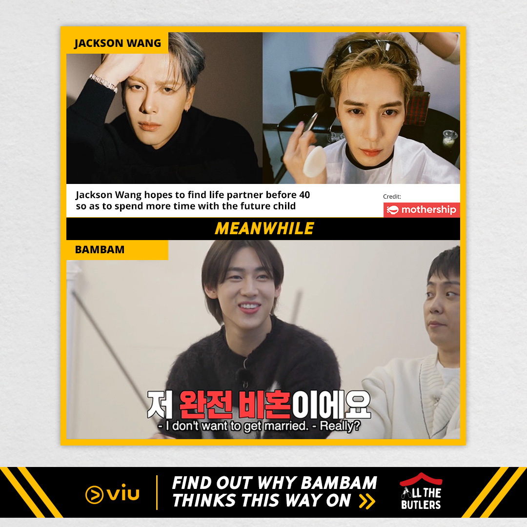 AHGASEs! Are you #TeamJackson who wants to get married or #TeamBamBam who wants to lead the solo life?😉 While we respect both their choices, find out why #BamBam wants to stay single in #AllTheButlers FREE on Viu Now 👉🏻 bit.ly/3W5ON0Z
