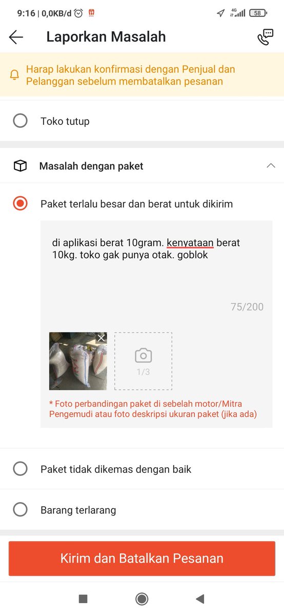 onlyfoods_id's tweet image. argo 12.000 jarak pengiriman 5km. berat barang yang tertera cuma 10gram. kenyataan berat kiriman (beras 1karung) 10kg lebih. dengan alasan itungan berat di shopee emang beda. dikira driver ojol pade gak sekolah kali. bgst #shopeeexpress #Shopee