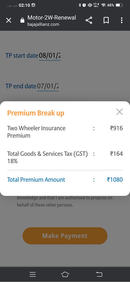 tripathi_vihan's tweet photo. @BajajAllianz Premium balance should decrease over time as the. Value of the vehicle(IDV) depreciate but you ask for same price(2675/-) that I paid the first time,  now I understand why the website does not work, its because you want to scam people. https://t.co/ewjoUe2jfZ