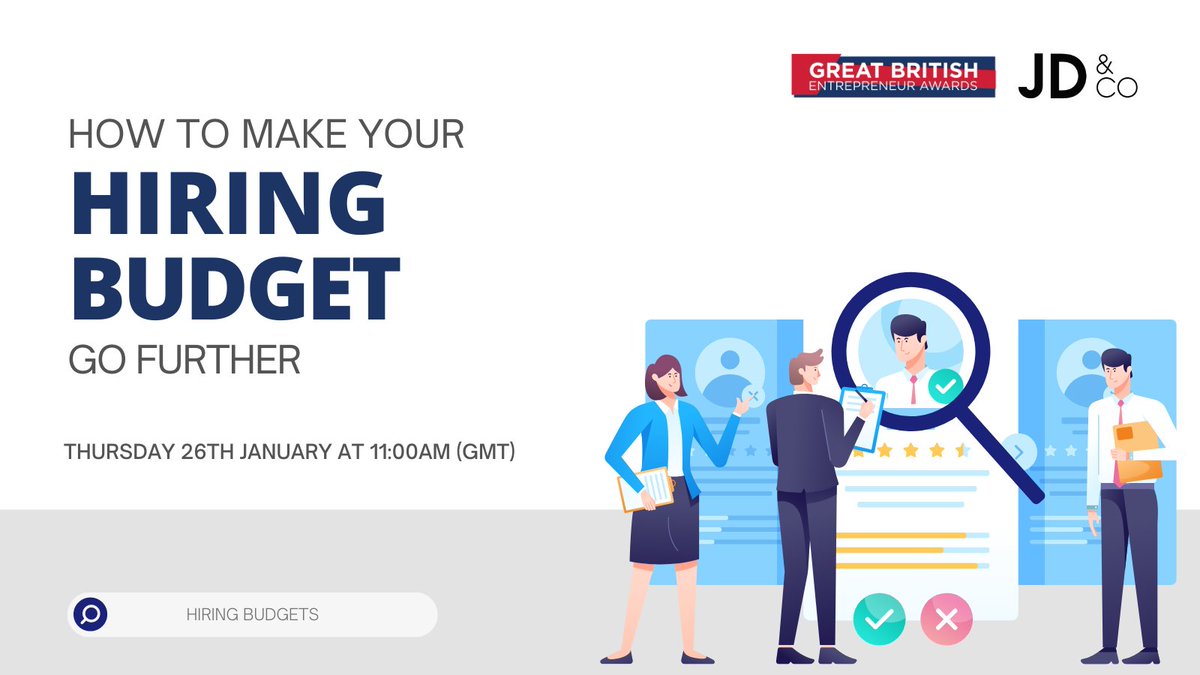 How do you make your hiring #budget go further???

Hosted by <a href="/EntrepreneursGB/">Great British Entrepreneur Awards & Community</a>, <a href="/JoDaltonandCo/">Jo Dalton</a> &amp; guest speaker <a href="/AlanCairns1/">Alan Cairns</a> examine how focusing on the key &amp; critical hires can future-proof your business.

#Webinar details: 26th January, 11 am (GMT)
Link: lnkd.in/ejWkXuBw