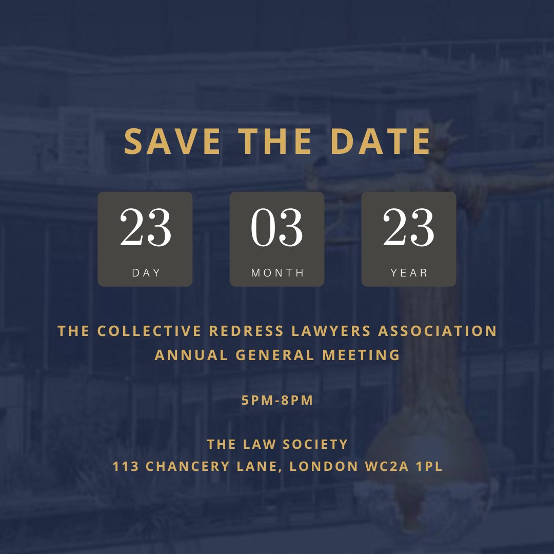 Please 'Save the Date' for our #AnnualGeneralMeeting which will be held on Thursday 23rd March at The Law Society. Registration will open shortly.